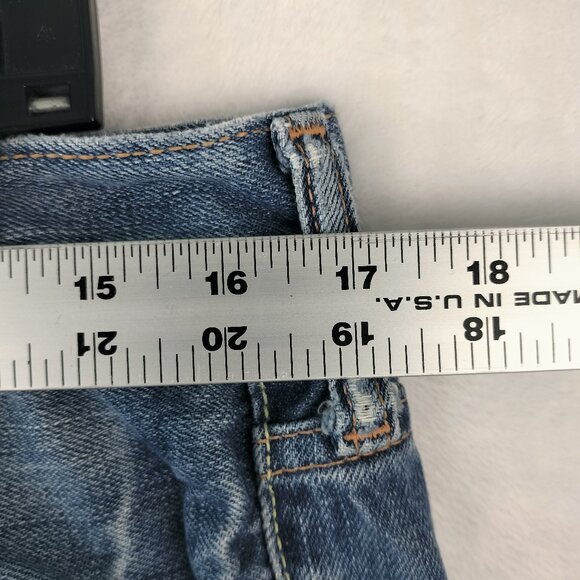 Abercrombie Fitch Mens Low Rise Boot Cut Jeans Size 33x34 Blue denim Distressed - Picture 14 of 16